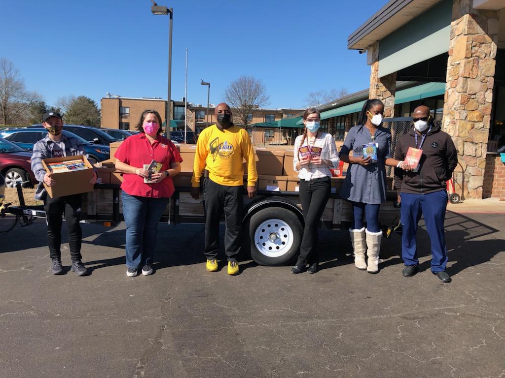 Delivering books to Genesis / Salisbury Rehab & Nursing Center on February 25, 2021 are (LtoR)Jacobs Gilliam, Captain Cristina Trantham, Willie Downing from The Salvation Army; Heather, Angela Clady, and Ted of Genesis. Angela said they were so happy to receive Brian’s books as they will help make their mobile library a reality.